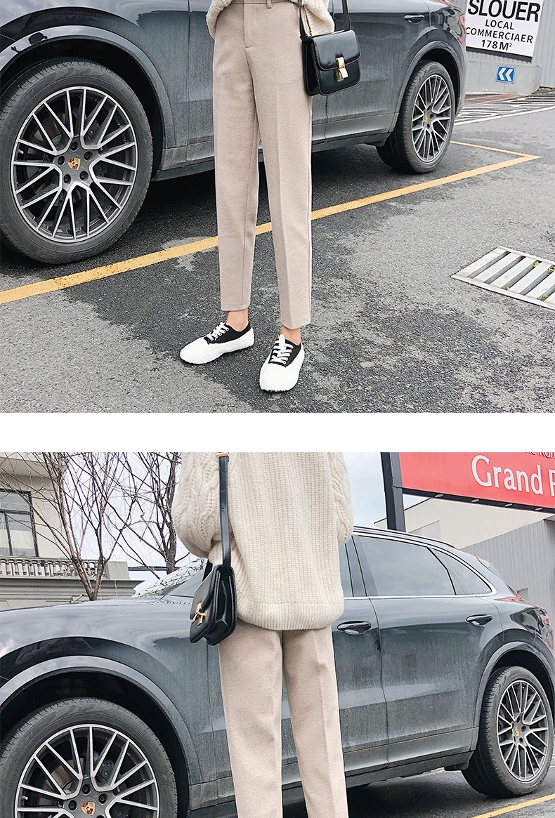 Langsha Women's Woolen Autumn Winter Straight-leg Harem Cropped Carrot Pants Loose Casual Trousers 13