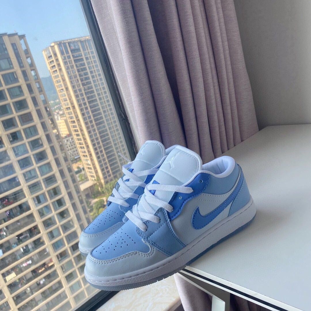 纯原秋季新款aj1low雾霾蓝粉绒钩乔1休闲男女款时尚情侣板鞋dm5443