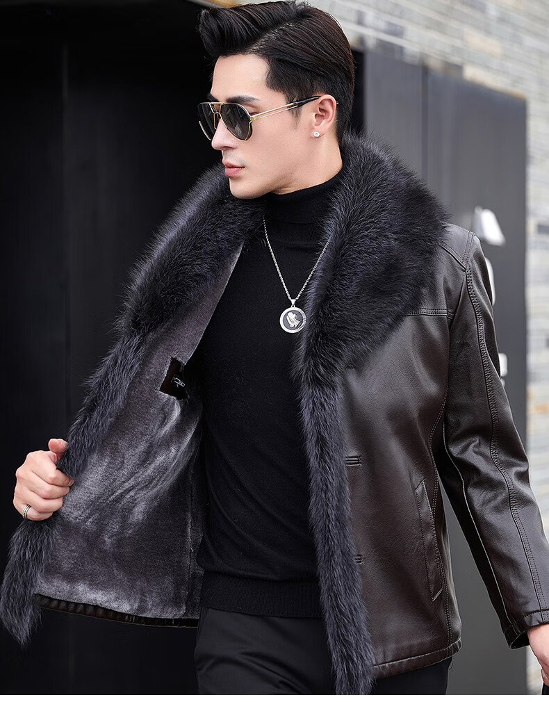 恒源祥精选高档品牌男装 海宁男士皮衣皮草绵羊皮真皮皮毛一体貉子毛
