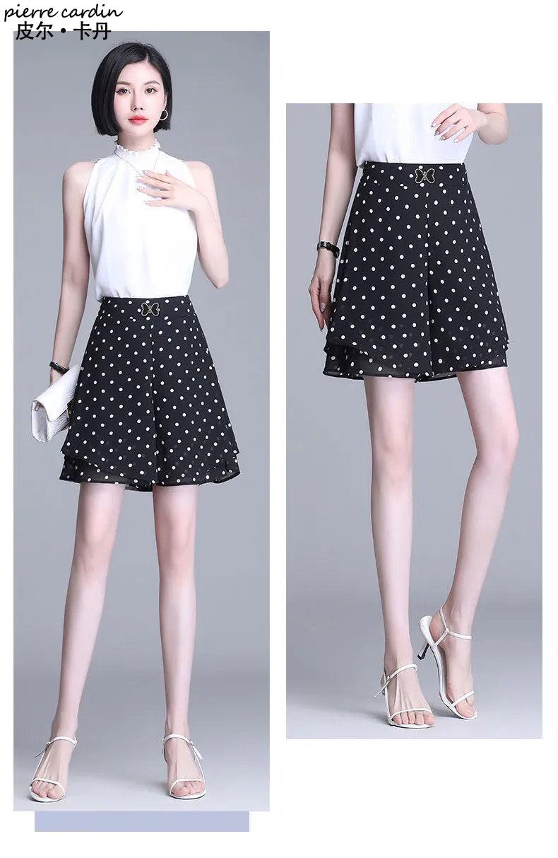 皮尔卡丹品牌高档女装雪纺短裙裤女夏季高腰显瘦阔腿裤宽松休闲短裤薄