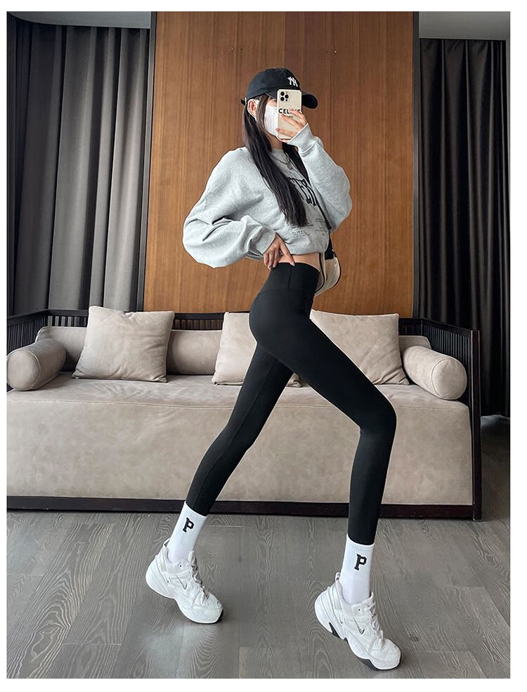 月爵鲨鱼裤紧身高腰收腹提臀芭比裤外穿打底裤秋季薄款女裤子 黑色