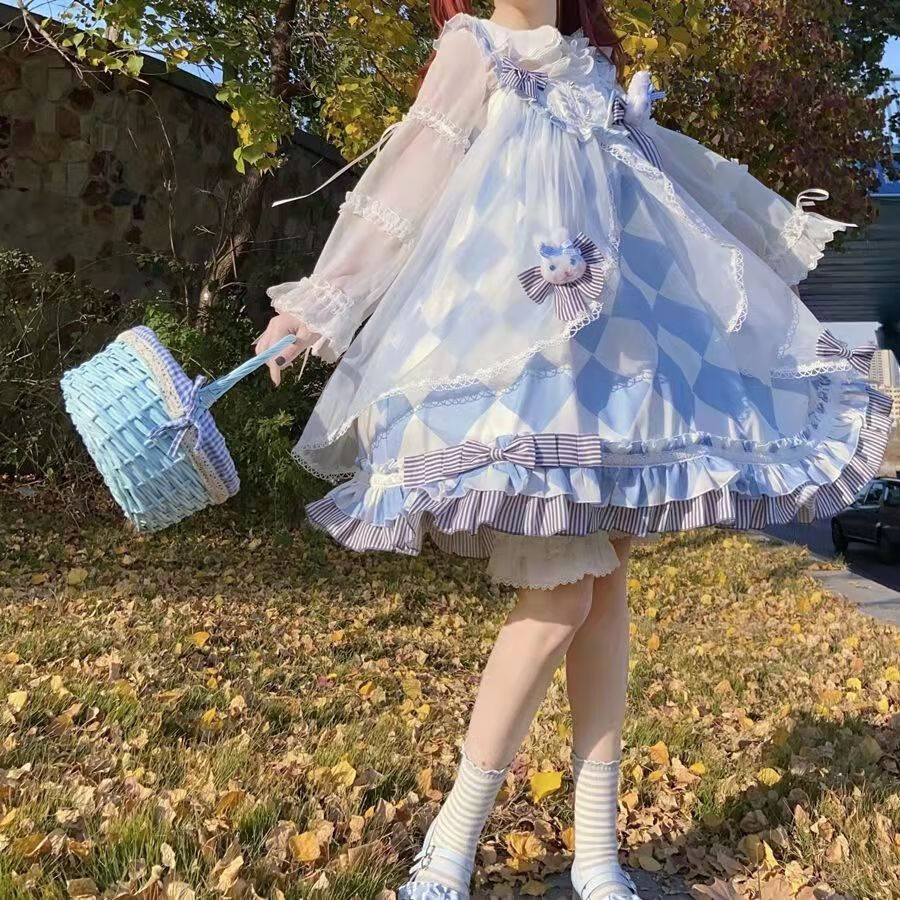 兔子爱丽丝印花lolita可爱甜美jsk吊带裙洛丽塔洋装连衣裙 jsk(不含
