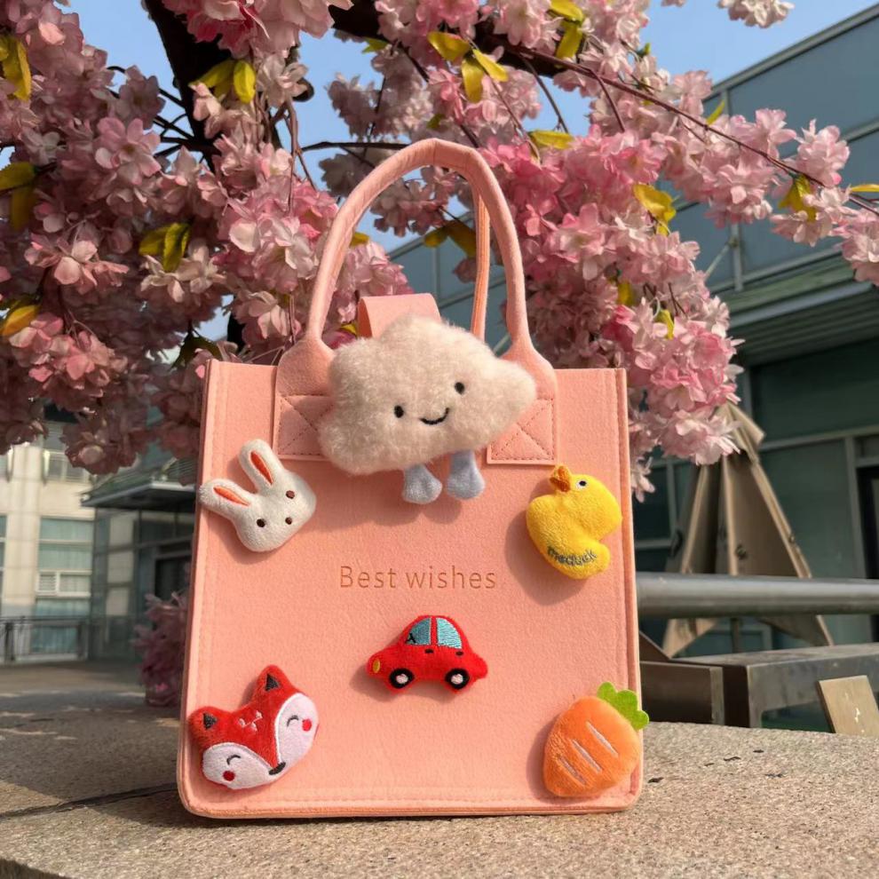 韩式可爱卡通收包毛毡包-手提袋 (小号)黄色小鹿23×23×13【图片