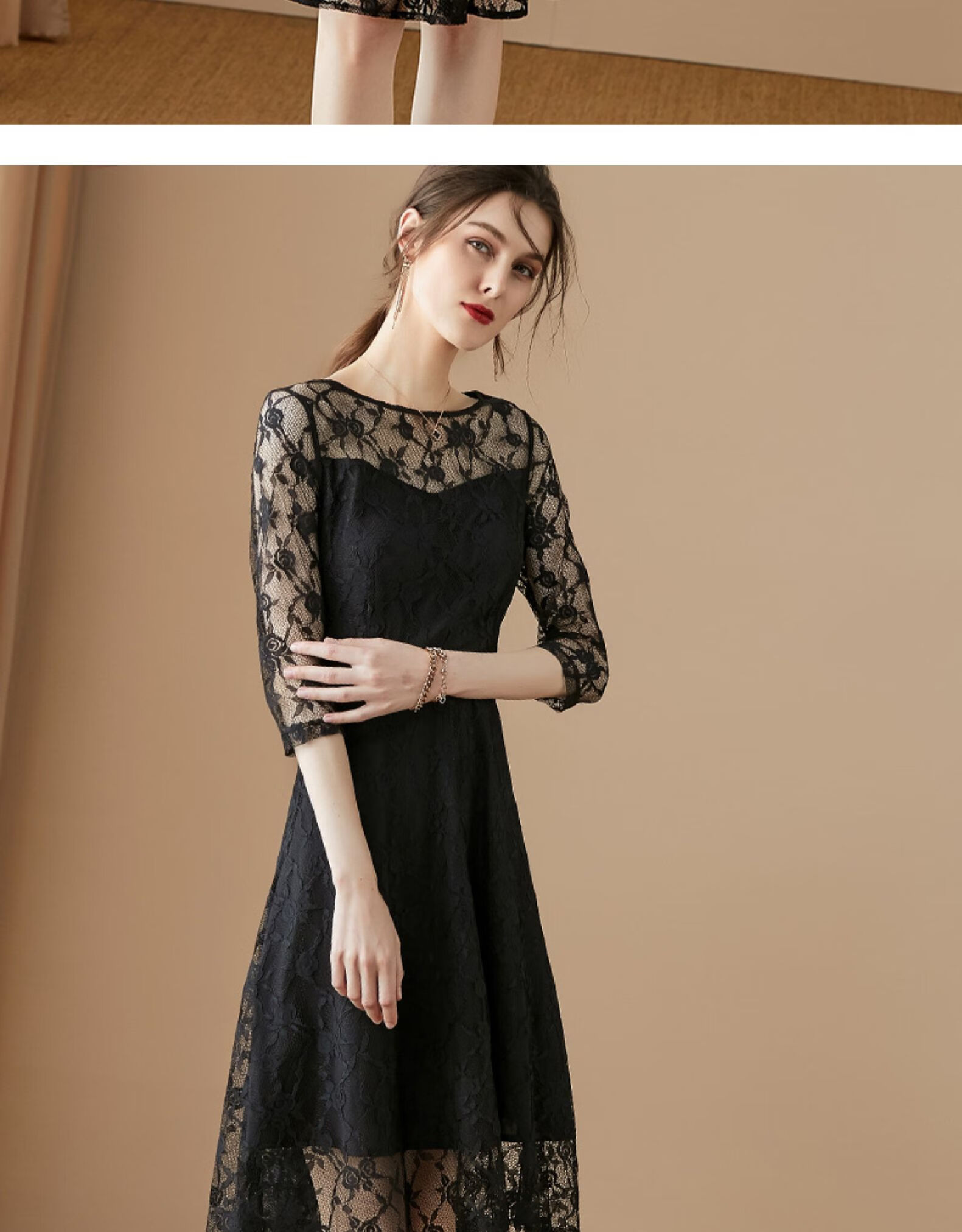 aoseka)轻奢品牌2020夏季新款法式优雅镂空小黑裙修身a字蕾丝连衣裙女
