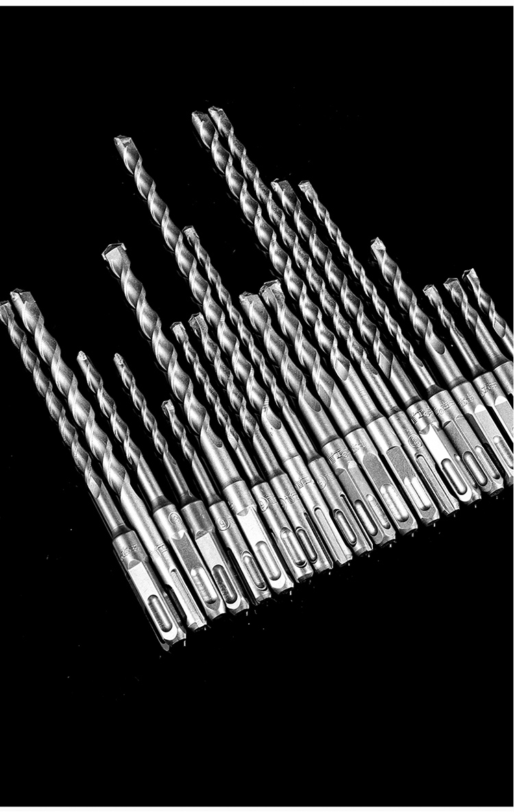 冲击电锤钻头加长穿墙两坑两槽圆柄四坑方柄混凝土水泥墙壁打孔钻桔色