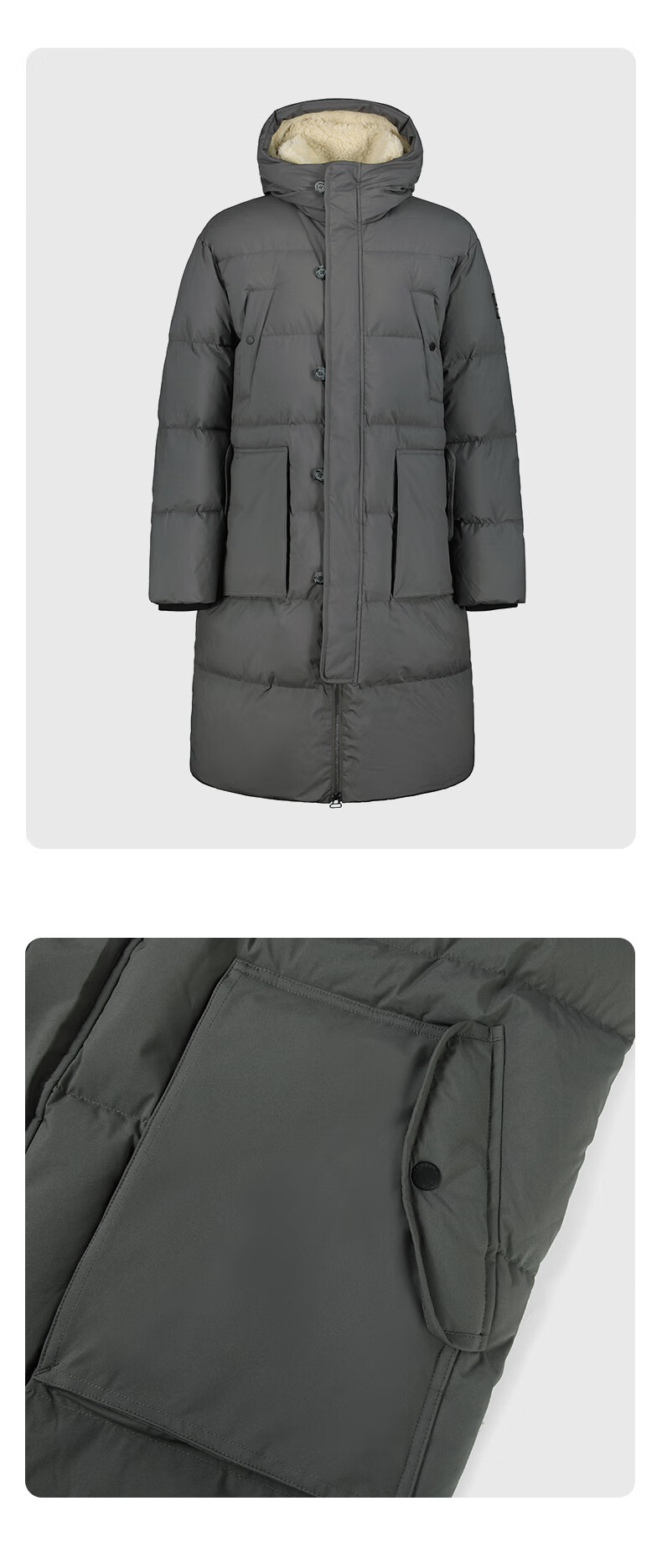 icepeak新款男北欧风保暖中长款羽绒服白鹅绒填充 麻灰色 s【图片