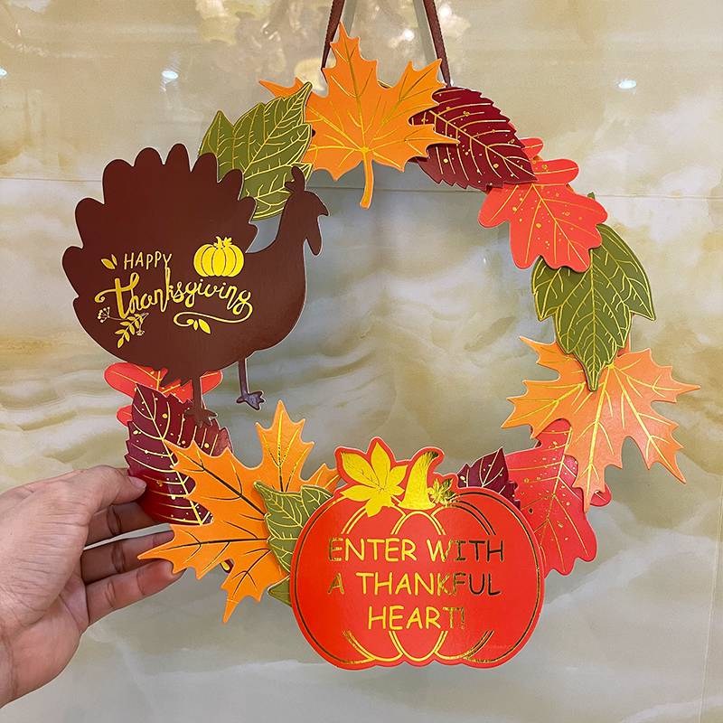 感恩节装饰拉旗无纺布火鸡花环枫叶南瓜天花挂件橱窗挂饰摆件 感恩有