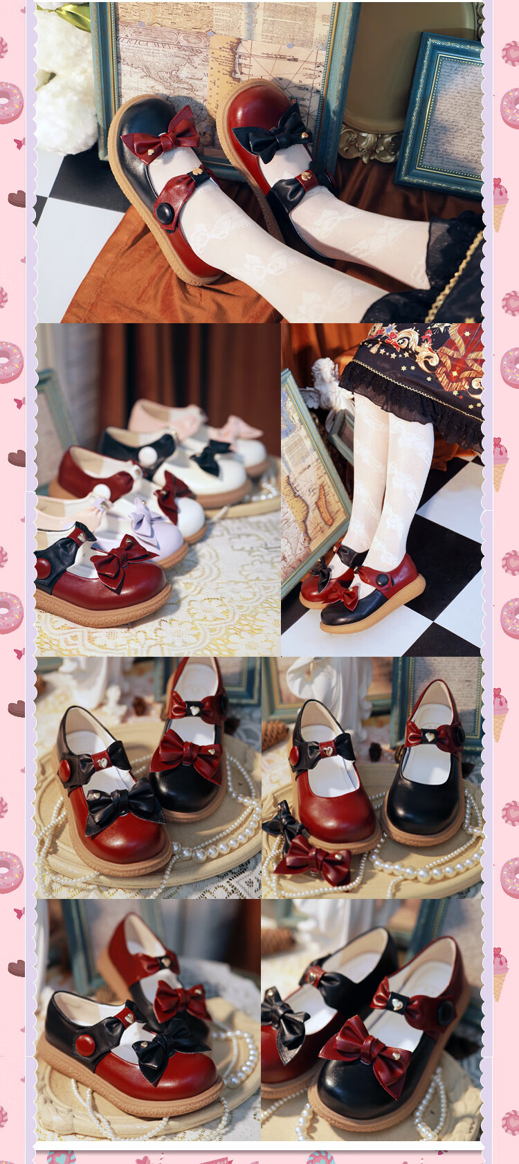 现货泡芙女孩创ita鸳鸯拼色洛丽塔可爱大圆头娃娃平底女单鞋 黑色现货