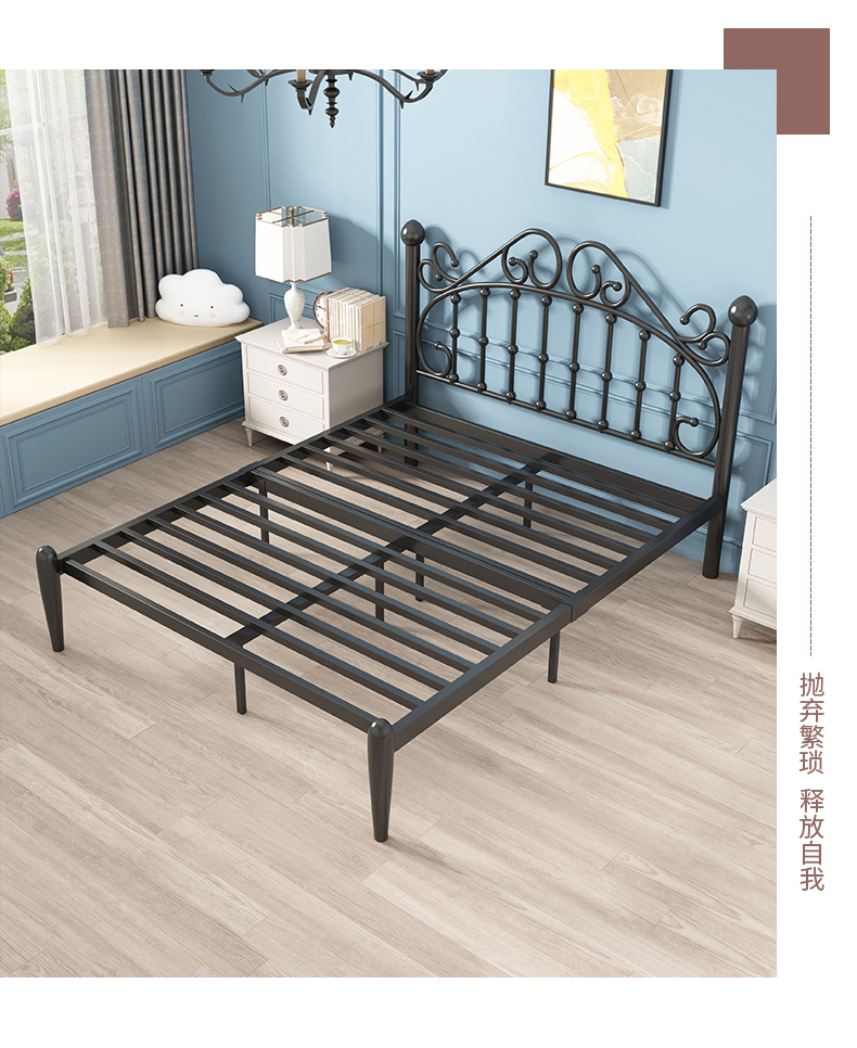 单人床铁架床公寓的磨砂黑高尾床鱼骨架不含床垫加固加厚1350mm1900mm