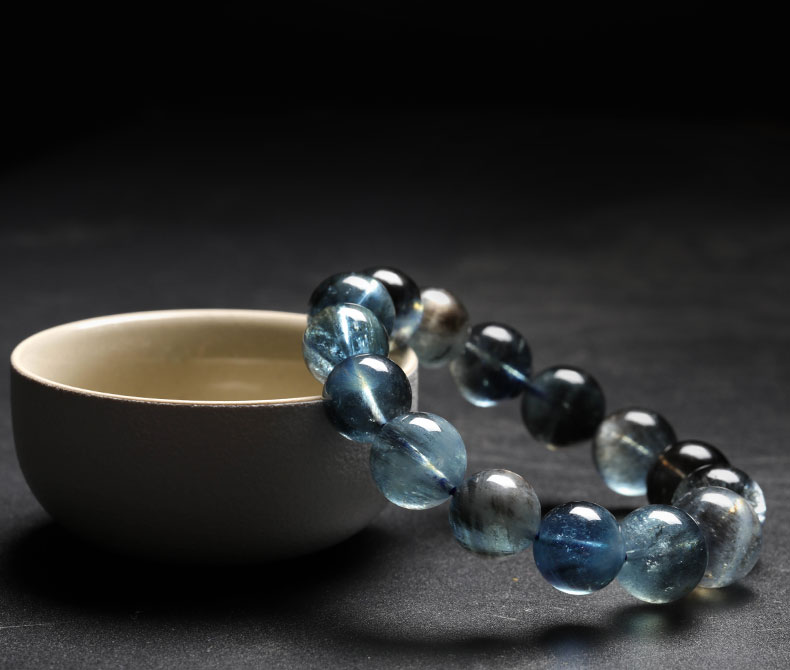 天i然海蓝宝石手链女星光猫眼魔鬼蓝珠子水晶手串男黑骨干 【魔鬼蓝】