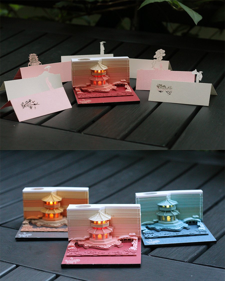 网红立体便签纸清水寺日本3d艺术建筑便利贴纸雕模型节日生日礼物左一