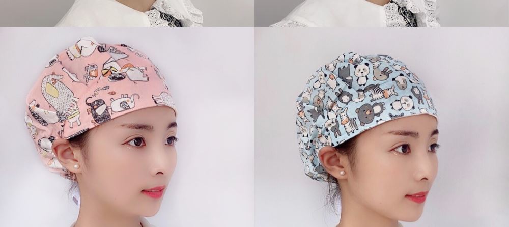 医护手术帽护士帽全棉印花长短发圆顶女士手术室帽子燕尾帽纯棉帽 n47