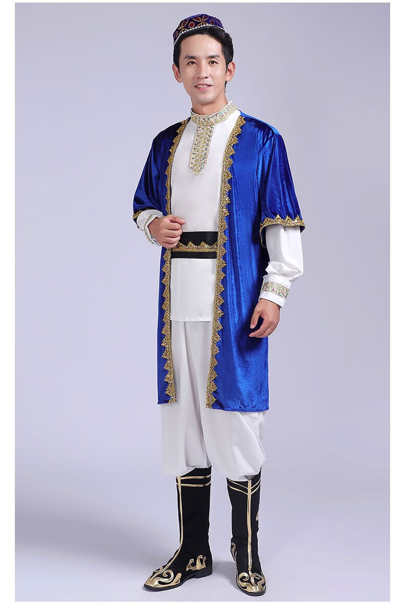 新疆舞蹈服男士维吾尔族新疆马甲套装广场舞少数民族表演服男 白色