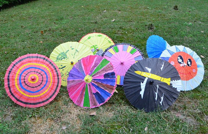 小幼儿园创意儿童手工伞绘画伞diy材料空白油纸伞玩具涂鸦伞 玫红色 0