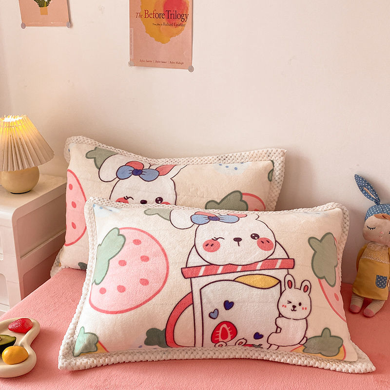 牛奶绒成人情侣枕套枕头皮单人枕头套子ins风可爱儿童枕头罩珊瑚绒