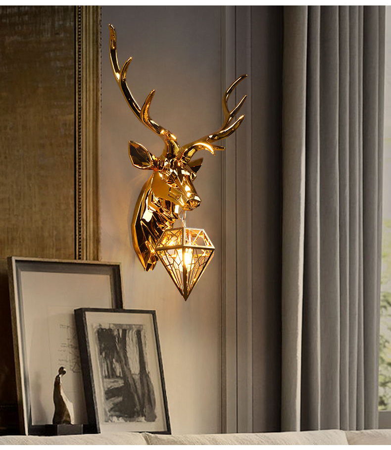 世朵shiduo鹿头壁灯欧式电镀几何鹿客厅玄关卧室过道楼梯美式复古创意