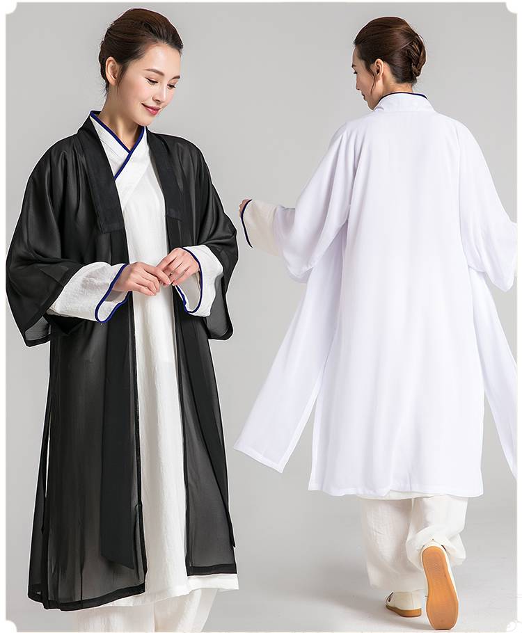太极服披纱武当山太极服披纱斜襟太极服白色表演服长款道袍女三件套