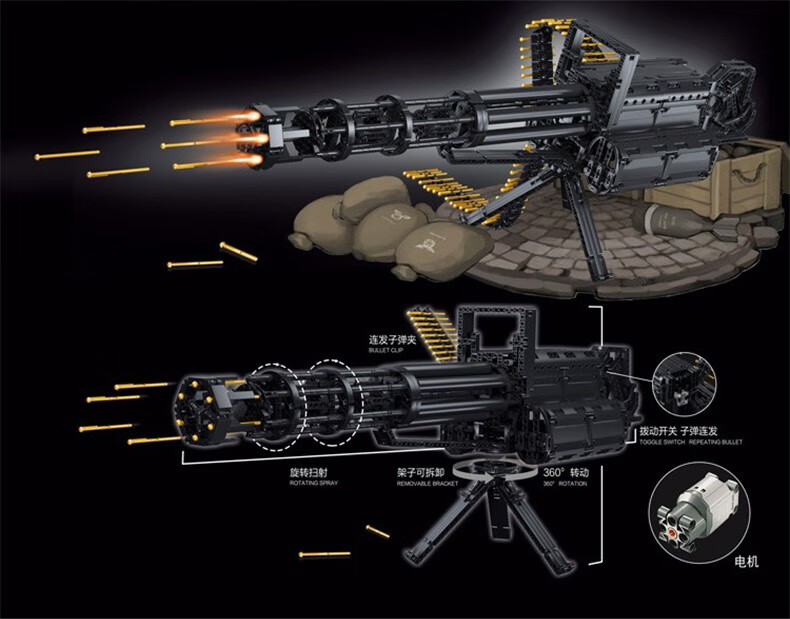 组装高难度积木玩具枪拼装模型98k吃鸡枪男孩儿童玩具加特林连发软弹