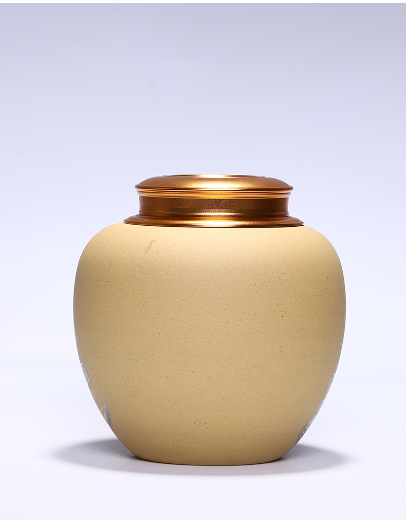 顾师傅 宜兴紫砂茶叶罐大号锡盖密封罐陶瓷醒茶储茶罐普洱茶储存罐 约