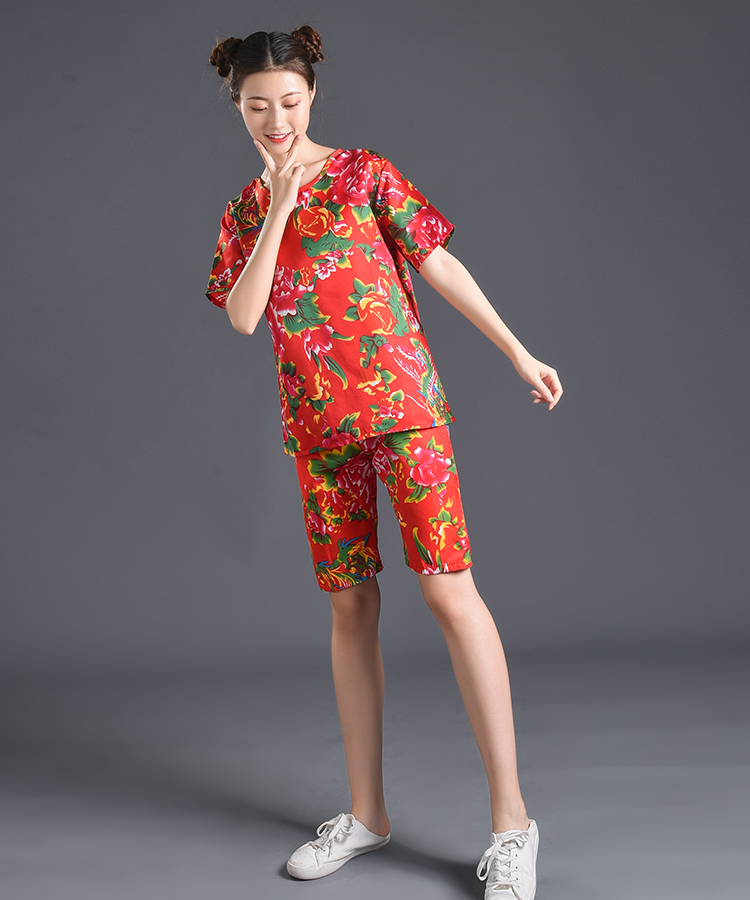 维玛罗东北大花衣二人转演出服男搞笑大花布衣服t恤套装女抖音花裤子