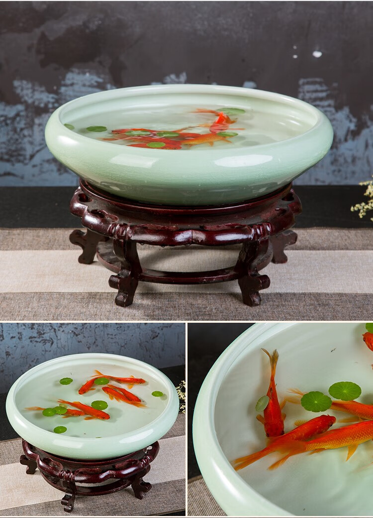 手工瓦缸金鱼缸 景德镇 陶瓷鱼缸养鱼盆家用乌龟缸铜钱草盆睡莲碗莲盆