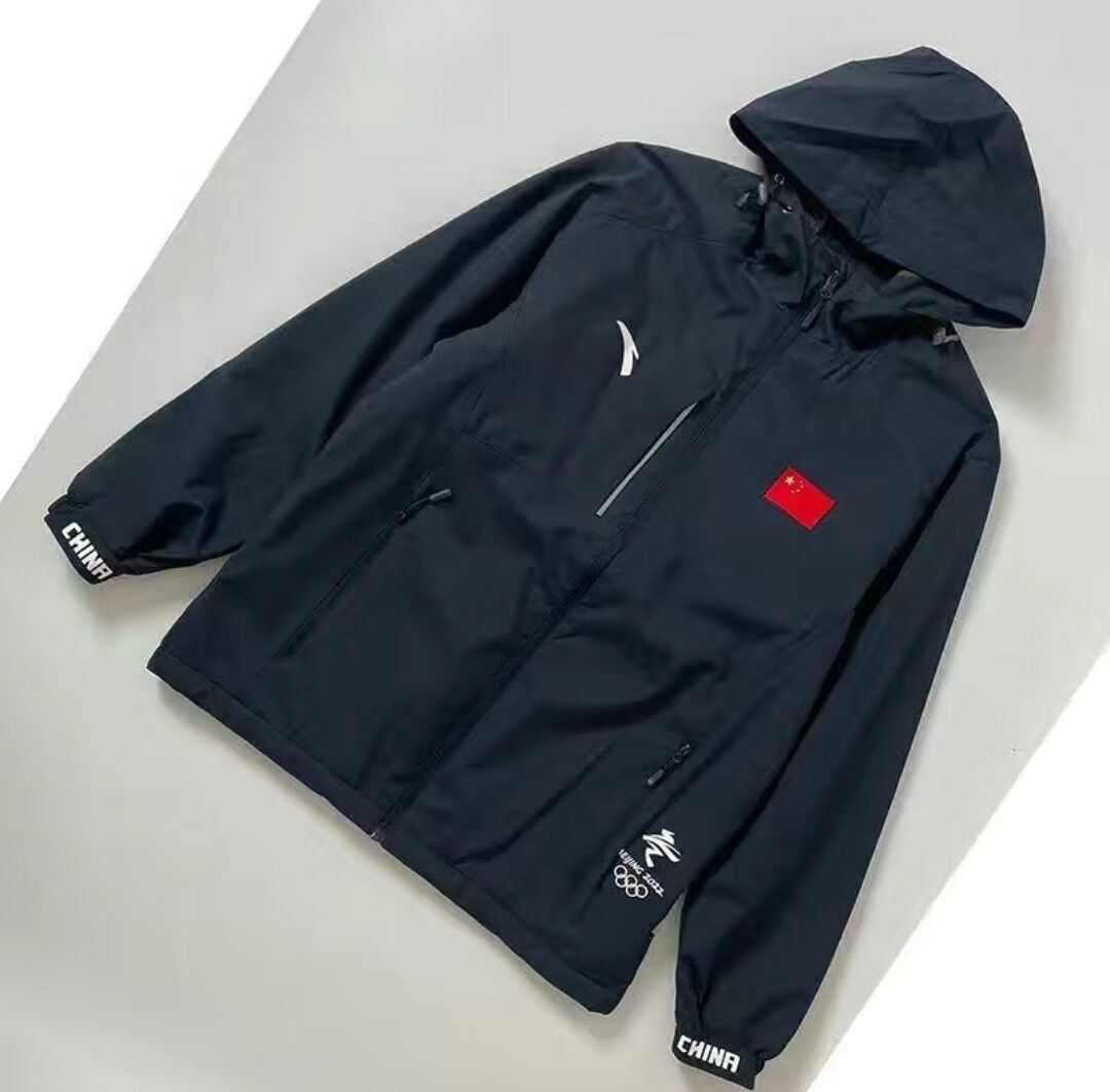 安踏(aΝta)冲锋衣加绒一体定制印花国旗登山服男女学生防水防风保暖