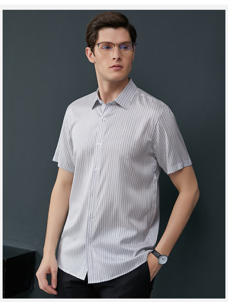 mafeishifigure高定品牌桑蚕丝短袖衬衫男春夏新款衬衣中年男士商务