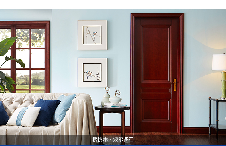 梦天木门 简约欧式定制卧室实木复合门 水漆房间门 至真 樱桃木