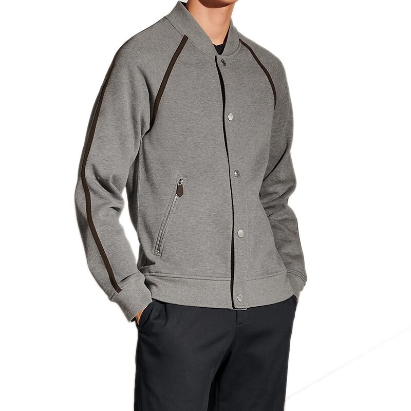 品质节hermes爱马仕男装外套棉质泰迪夹克h贴片罗纹边缘日常百搭灰色s