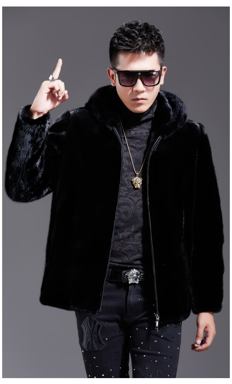 美国进口宝佳美新貂皮外套短款进口整貂皮草男士水貂皮毛大衣连帽真皮