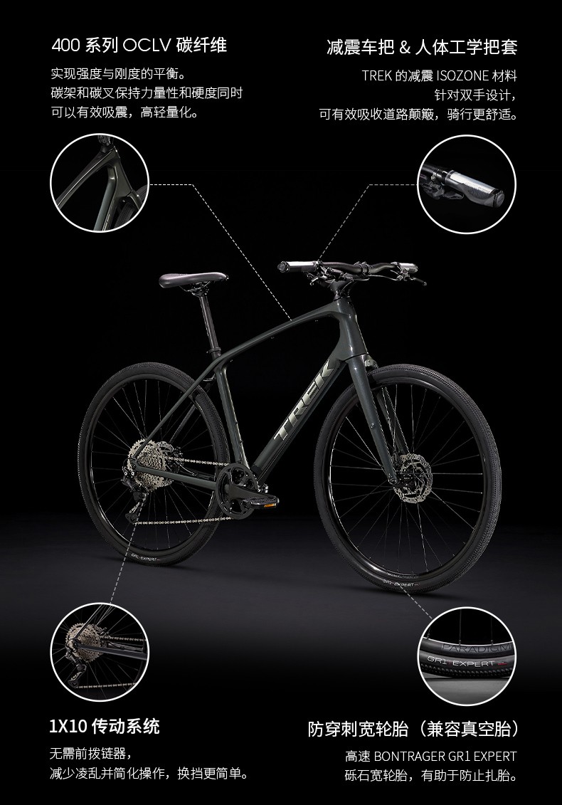 trek崔克fxsport4碳纤维轻便通勤健身多功能自行车平把公路车锂灰色
