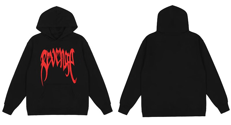 潮牌revenge卫衣龙骨烟雾情侣骷髅头美式男女宽松高街加绒连帽衫 黑白