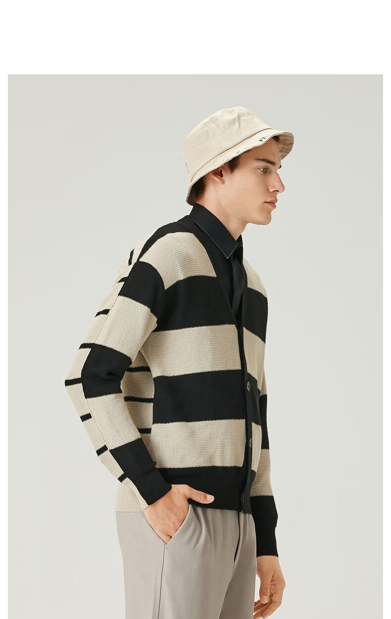 卡宾都市条纹长袖针织衫春新款线衫外套b2201105003 卡其色35 54/185