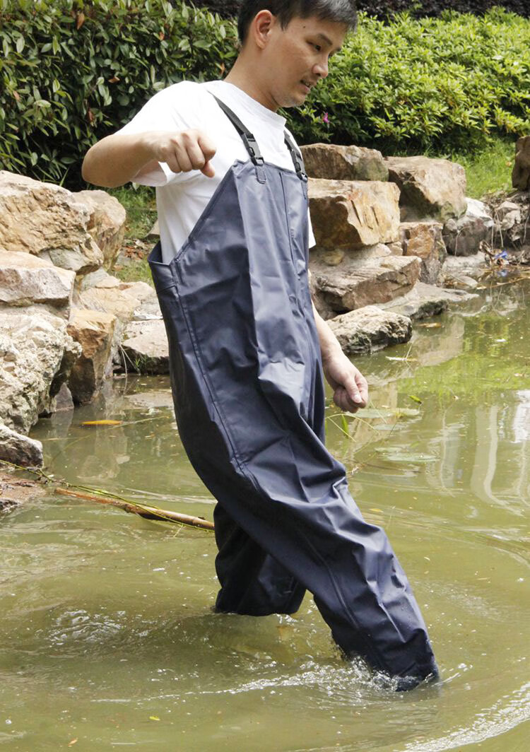 加厚大码半身下水裤防水捕鱼裤叉裤涉水钓鱼裤连体雨鞋雨裤 兰色腰裤