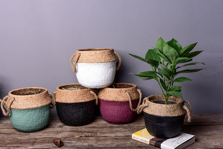藤编花盆水泥仿草编花盆创意仿藤编柳编北欧风花器客厅收纳摆件装饰