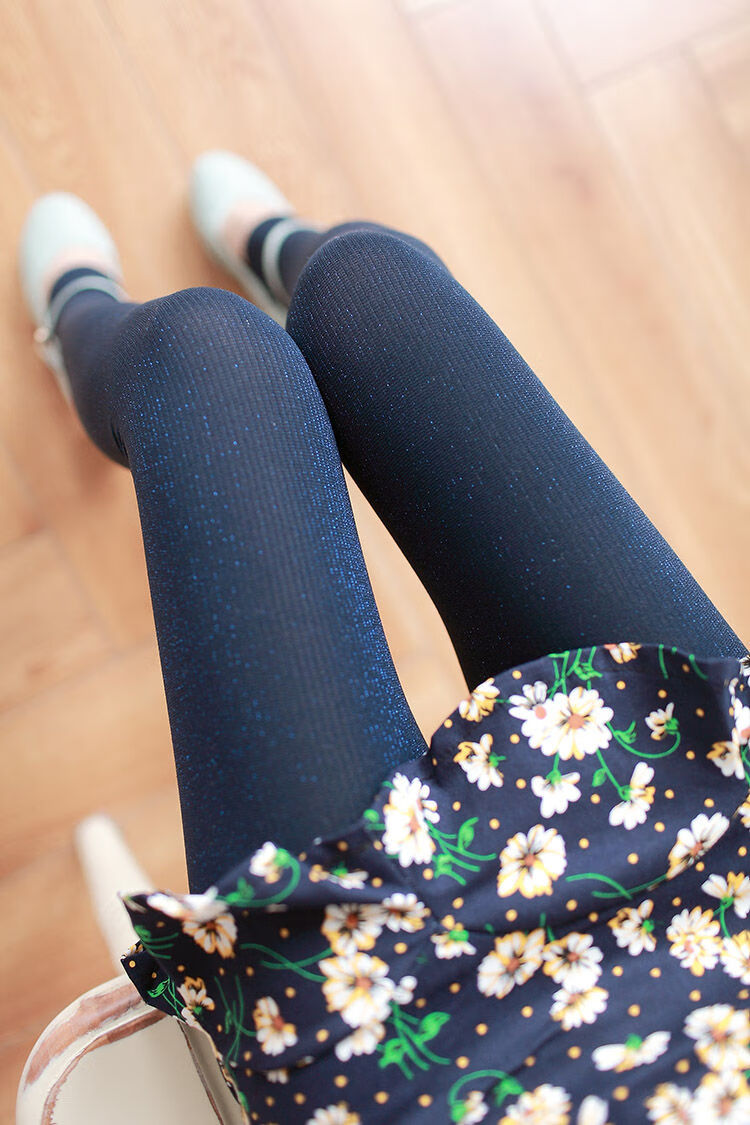 亮丝袜加绒连裤袜子春秋季秋冬加厚打底裤女中厚外穿金丝银丝闪光藏青