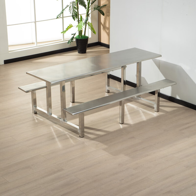 不锈钢食堂连体餐桌椅组合员工餐厅学校公司饭店餐馆4人6人8人座4人位