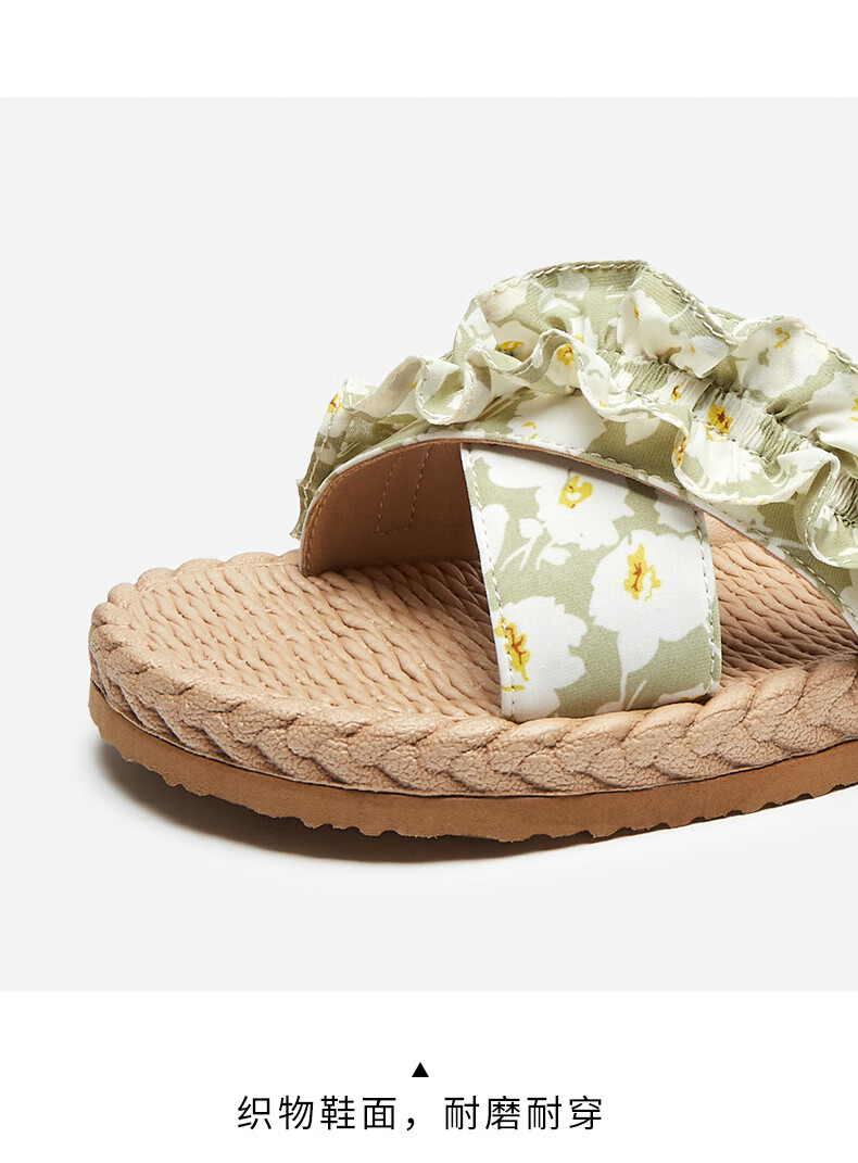 热风拖鞋女2022年夏季商场同款新款女士时尚平底一字拖田园风外穿凉拖