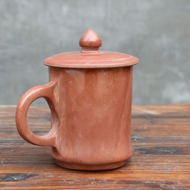 墨珵木鱼石茶杯石头杯子中华木鱼石泡茶杯盖杯山东济南特产礼品茶杯