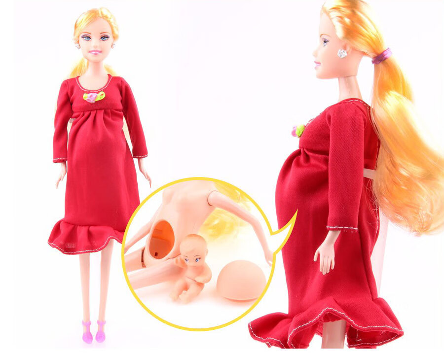 芭芘怀孕了怀孕的芭比娃娃玩具套装孕妇会生孩子美人鱼公主生宝宝 吹