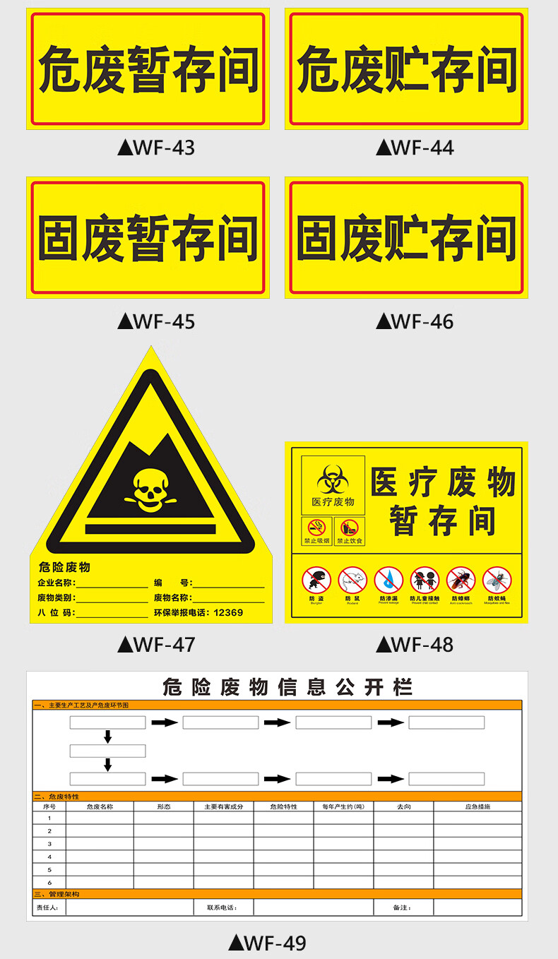 宏爵危險廢物標識牌危廢間全套貼紙固廢環保暫存庫化學實驗室汽修廠