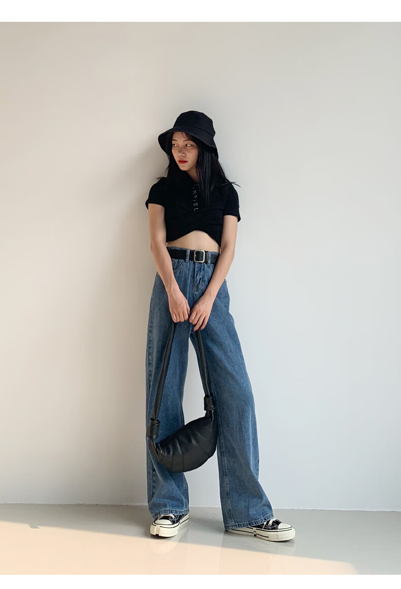 泫雅宽松牛仔裤女2019秋冬季高腰显瘦cec直筒垂感拖地阔腿长裤子 常规