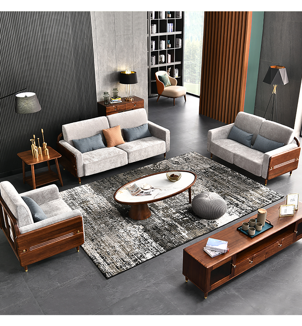 致典实木沙发组合别墅高端家具胡桃木沙发现代简约家具极简轻奢意式