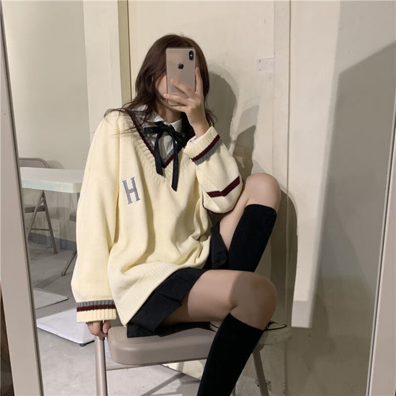 东大门女装早春学生清纯套装女衬衫配毛衣两件套日系小个子元气少女穿