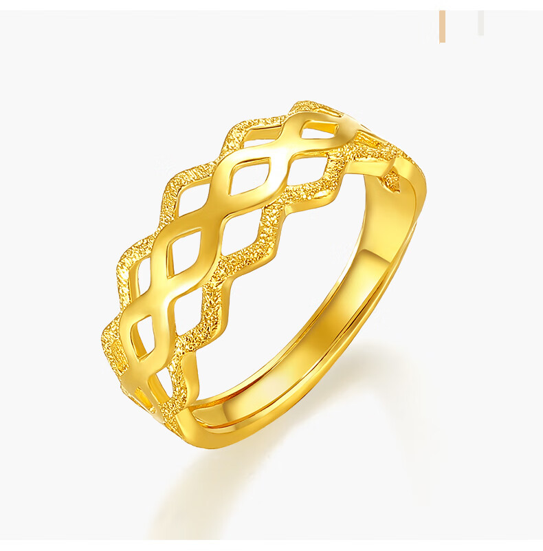 圣诞节礼物六桂福珠宝格纹素戒黄金戒指活口女戒足金999戒指女款指圈