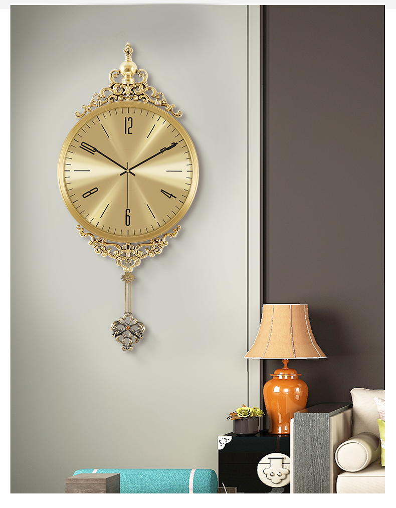 得爵欧式复古挂钟客厅家用实木静音挂墙时钟表黑檀木时尚轻奢美式挂表