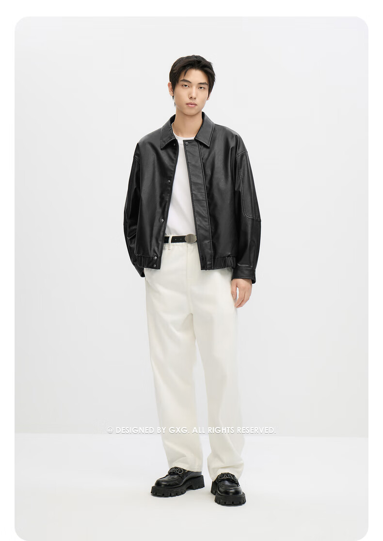 GXG Men's 2024 Lapel PU Leather Jacket Black 165/S 3