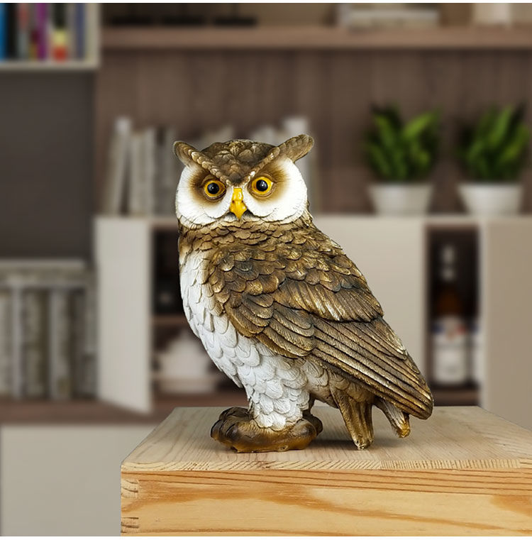 君罗树脂仿真猫头鹰摆件客厅家居电视柜酒柜桌面装饰可爱动物鸟工艺品