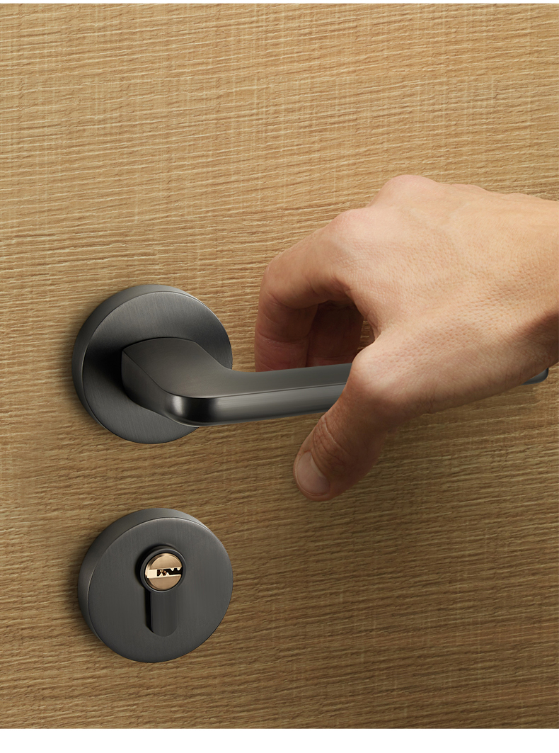 雷鸟北欧风门锁室内卧室静音磁吸简约现代房门锁实木灰黑色分体门锁
