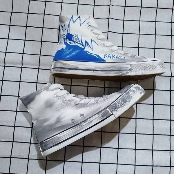 高帮平地系鞋带男女学生休闲涂鸦手绘鞋火影忍者可来图定做哦 44